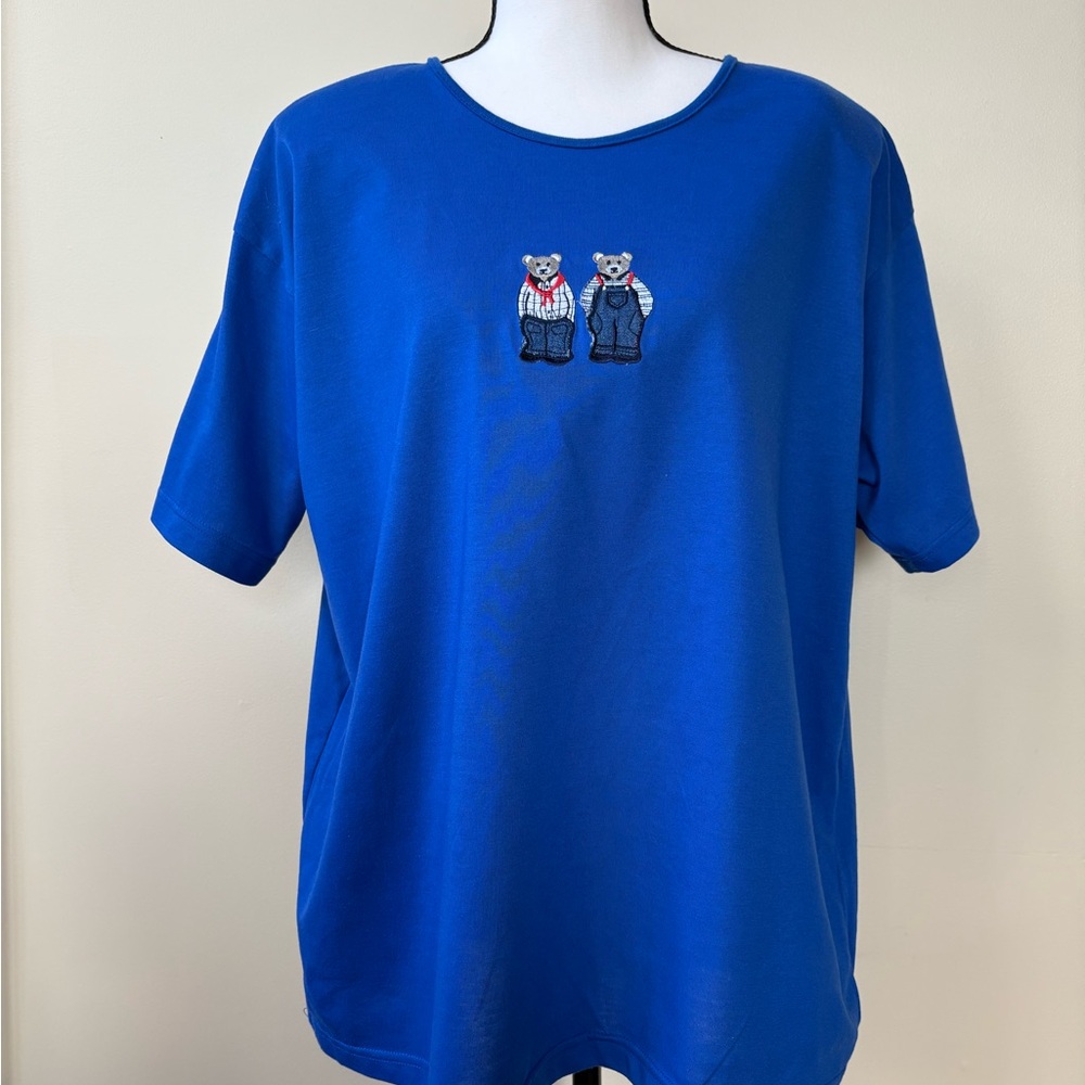 Blue Top with Bear Embroidery - Size 1X